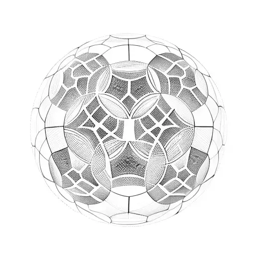 A Blackwork Tattoo Of A Soccer Ball With Intricate Geometric Patterns