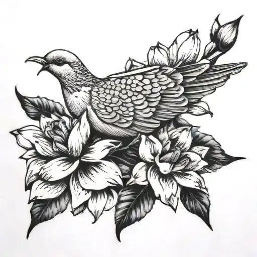 One Mourning Dove Orchid And Lotus