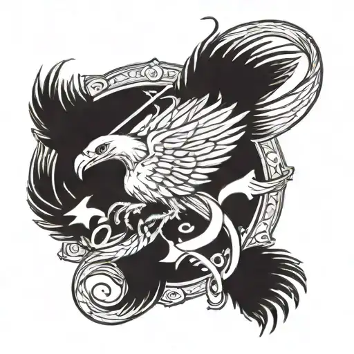 Suicide Awareness Ribbon With Hawk Phoenix Featuring Sigil Of Lilith