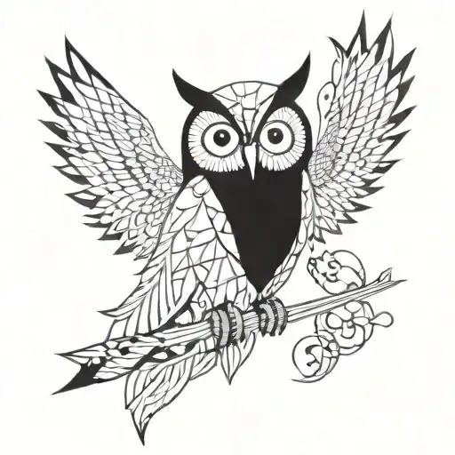 A Geometric Owl Design Incorporating Musical Notes And Symbols