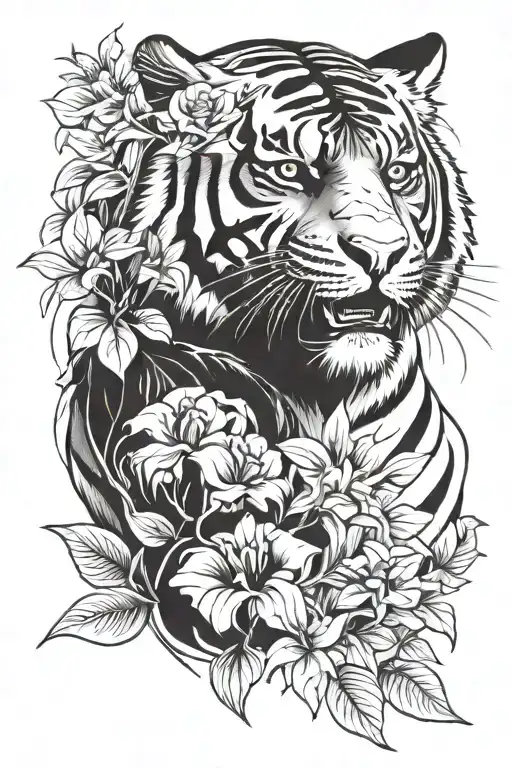 Tiger With Flower Leaf