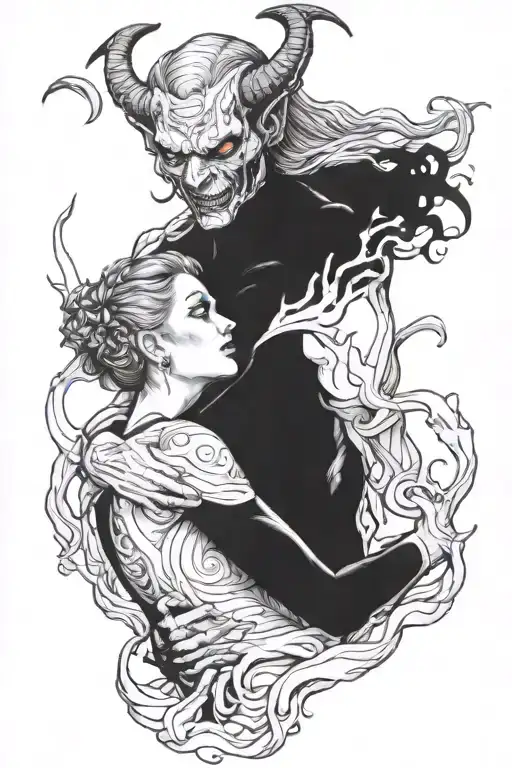 Hyper Realistic Demon Holding A Woman Like A Lover