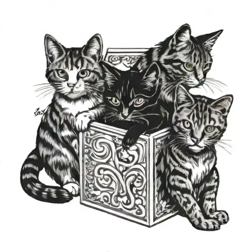 Three Cats Inside A Card Box