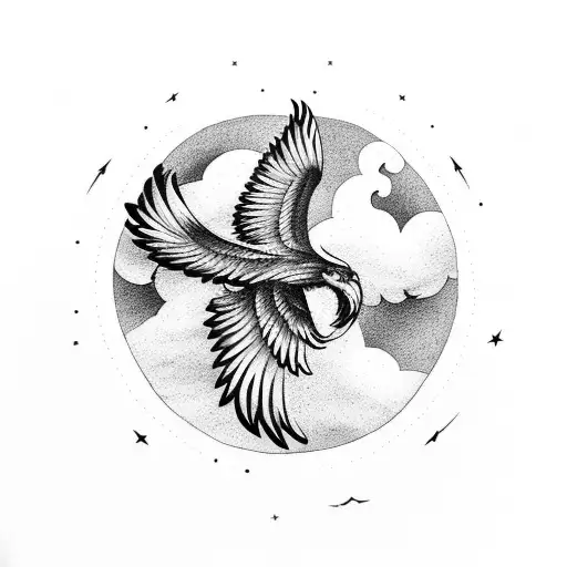 A Majestic Phoenix Flying Amidst Clouds And Airplanes