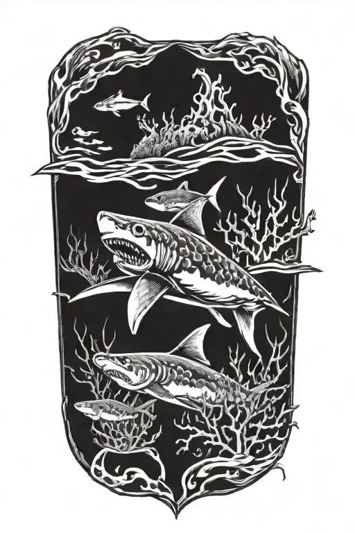 Diamond Made Of Coral And With A Shark Swimming Through The Middle