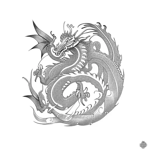 An Elegant Dragon Wrapped Around A Lily Flower