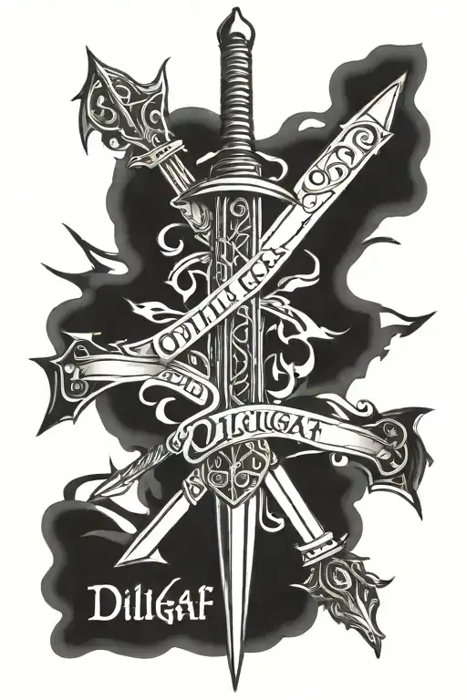 Sword With Word 'Dilligaf' Written Inside