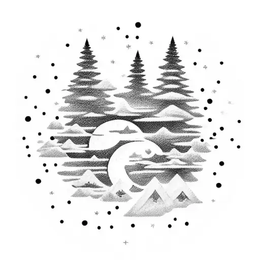 A Night Sky With Stars And A Moon With Falling Snowflakes