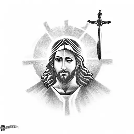 A New-school Style Tattoo Of Jesus With A Revolver In His Moutj Committing Suicide