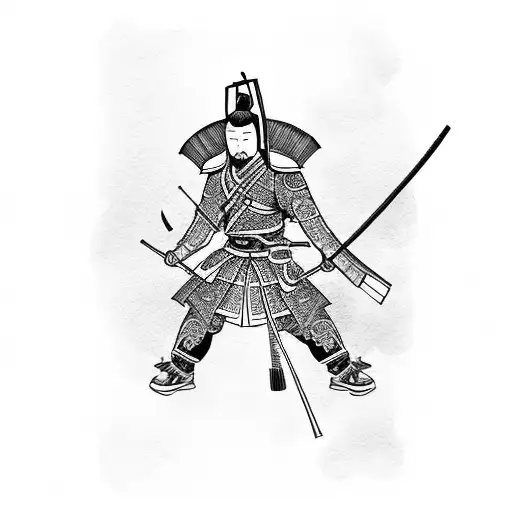 A Traditional Japanese Samurai Warrior Surrounded By Cherry Blossoms