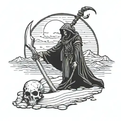Tarotcard Death Holding Scythe With Death Valley Background