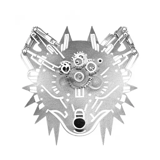 A Mechanical Wolf With Gears And Tools Incorporated Into Its Body