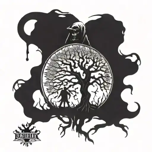 Grimey Tree Of Life Behind Shadow Of Grim Reaper Full Body