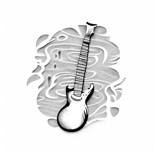 A Beach Scene With A Guitar Made Of Palm Leaves And Seashells