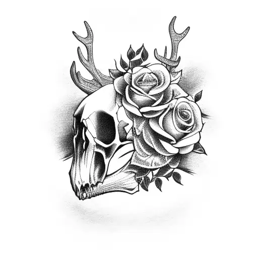 Deer Skull With Roses