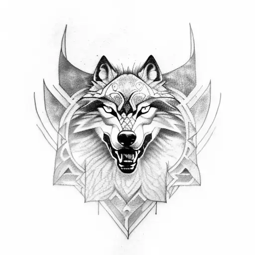 Viking Art Style Wolf