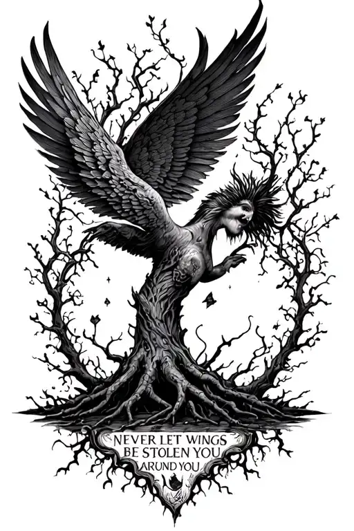 Poison Tree With The Word Never Let Your Wings Be Stolen From You Around It