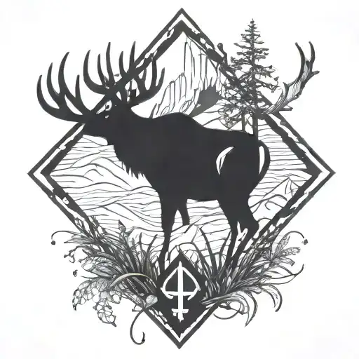 Diamond Shape With Big P Letter And Elk And Grass Insid