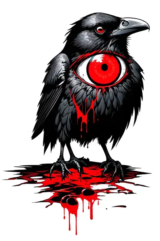 A Crow With Itachi Sharingan Eyes And Blood Dripping From Its Eye