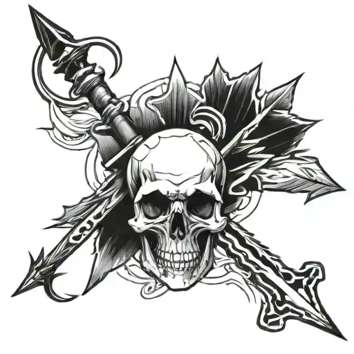 Skull With Arrows And Dagger Piercing
