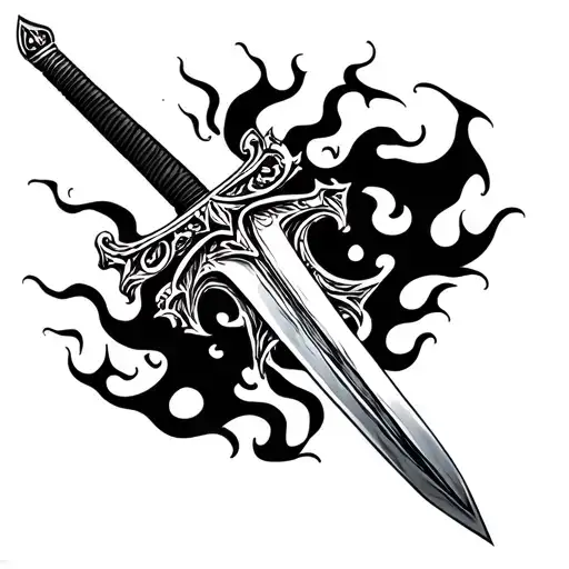 Black Flames Sword Tattoo For A Man