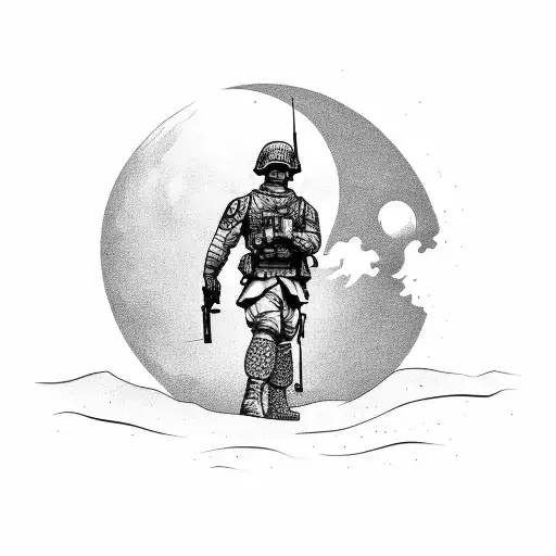Soldier Standing Looking At The Moon