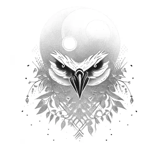 A Sinister-looking Crow Surrounded By Nature Elements