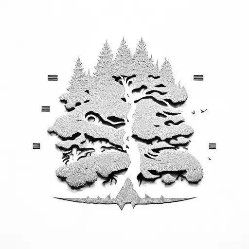 Fine Rib Collage Tattoo Norfolk Island Pine Tree Weaving Friendship Beach