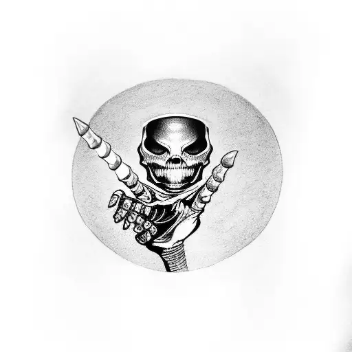 Skeleton Holding The Eye Of Sauron From Lord Of The Rings Between Its Thumb And Pointer Finger