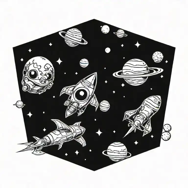 Rocket Ship And Planets And Ufo