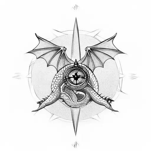 Dragon Wrapped Around A Compass
