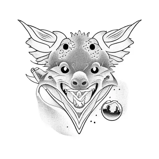 A Minimalistic Representation Of Taz The Tasmania Devil And Water Lilies In A Blackwork Style