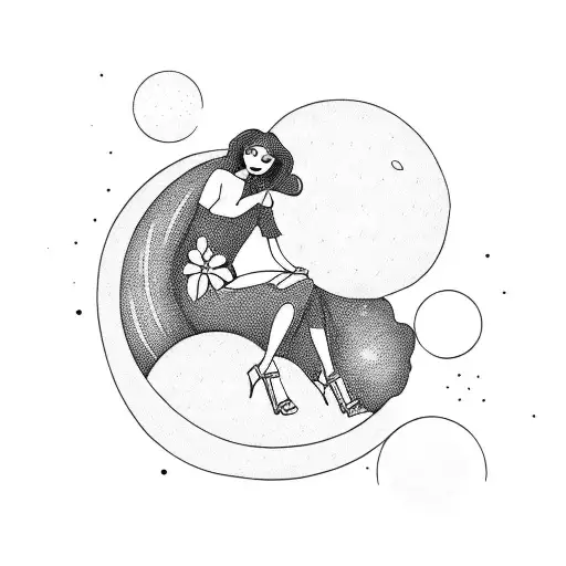 Woman Sitting On A Moon