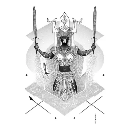 African Warrior Goddess Mirror In One Hand And Sword In Another