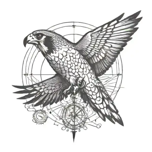 Flying Peregrine Falcon Diving With Compass