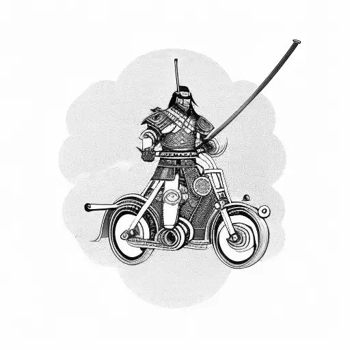 A Samurai Warrior Riding A Motorcycle With Gears And Pistons As Wheels
