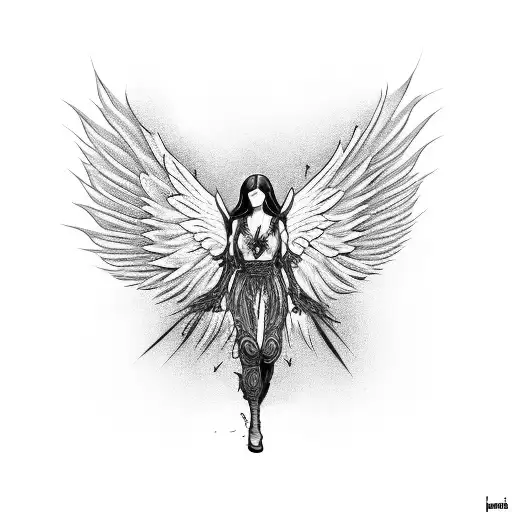 Female Angel Of Death Floating With Flaming Wings