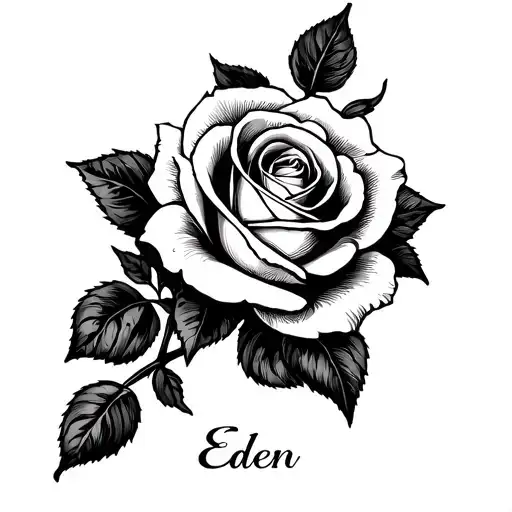 Rose Tattoo With The Name Eden