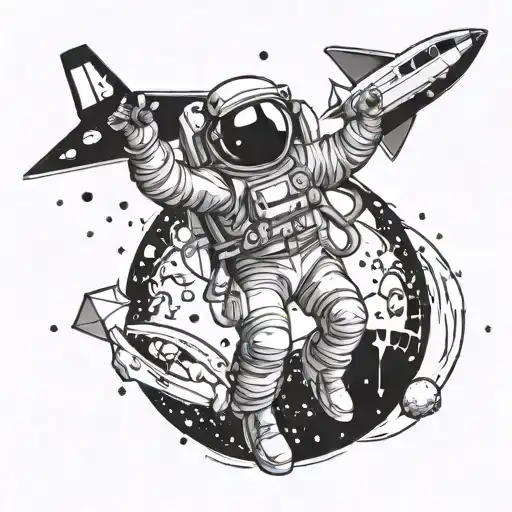 Astronaut Floating In The Space With Paper Plane In One Hand