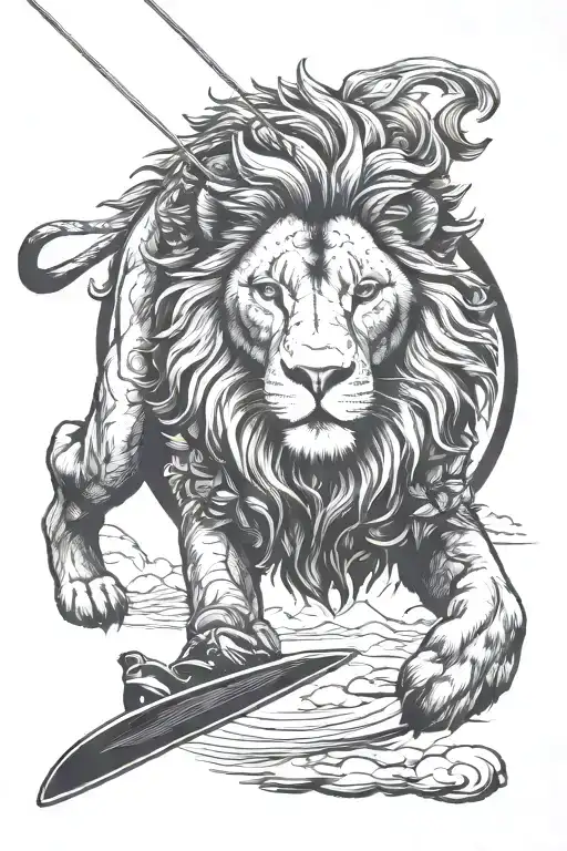 A Majestic Lion Kiteboarding Over The Savannah Landscape