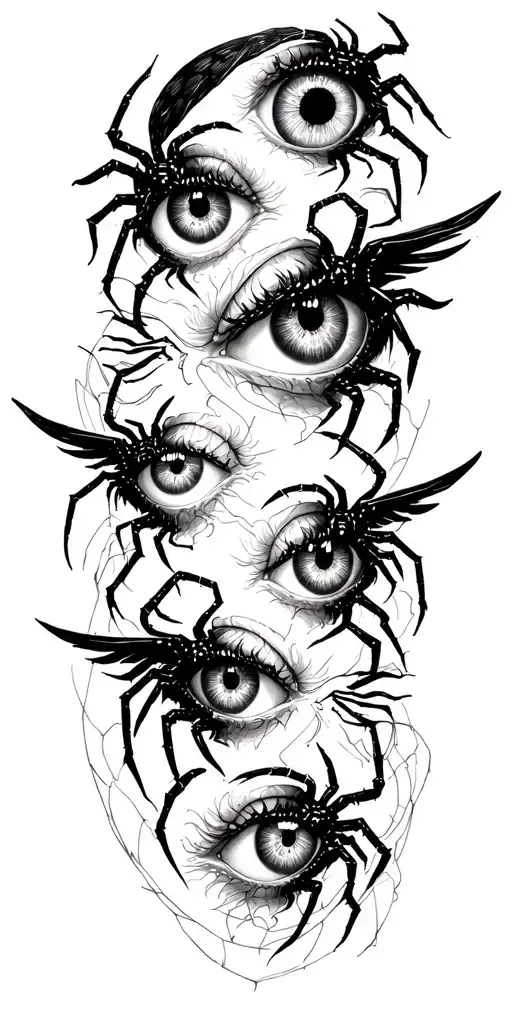 Edgy Tattoo Design Combining Spiders Angels Eyes
