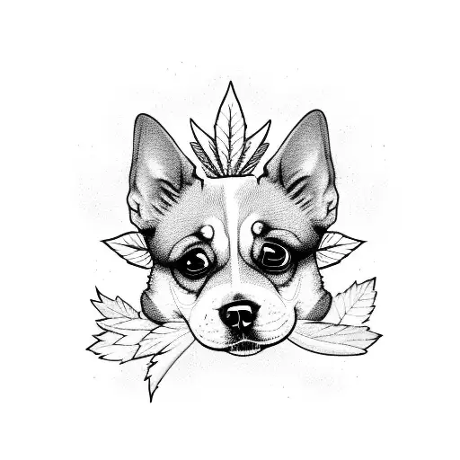 A Cute Dog Wearing A Lil Peep T-shirt Surrounded By Cannabis Leaves