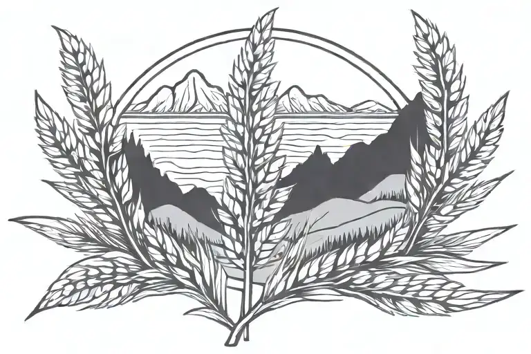 Wheat Sheaf With Mountains And Sunset