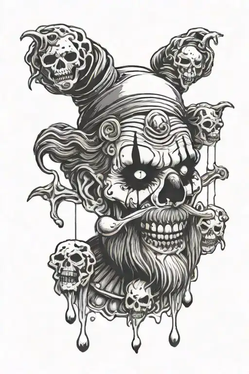 Creepy Sad Clown With Skulls In Background