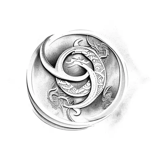 A Small Design For A Tatto Mixing The Ying-yang Symbol And Dragon