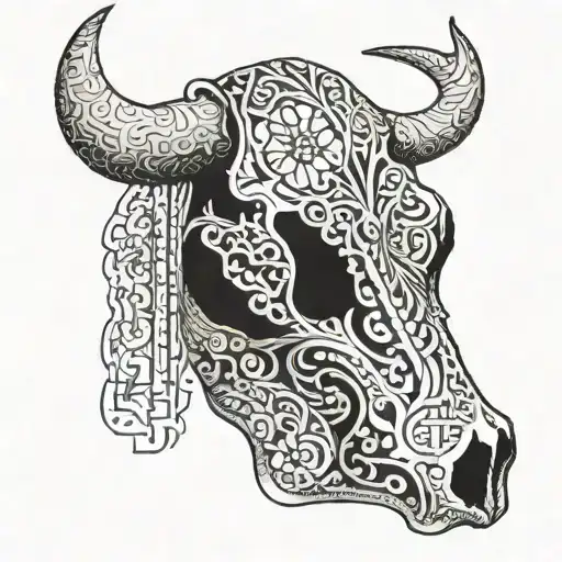 A Cow Skull With Intricate Patterns Made Out Of The Client's Initials