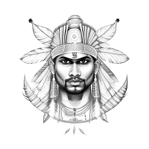 A Majestic Male Indian Warrior Surrounded By Elements Of Puerto Rican Flora And Fauna