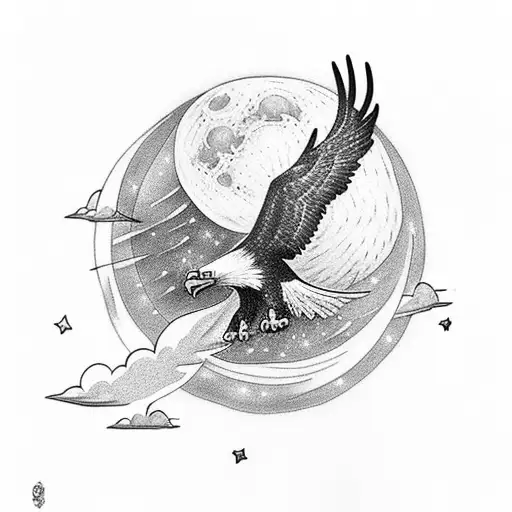 A Majestic Eagle Soaring Through The Night Sky With The Moon As Its Backdrop