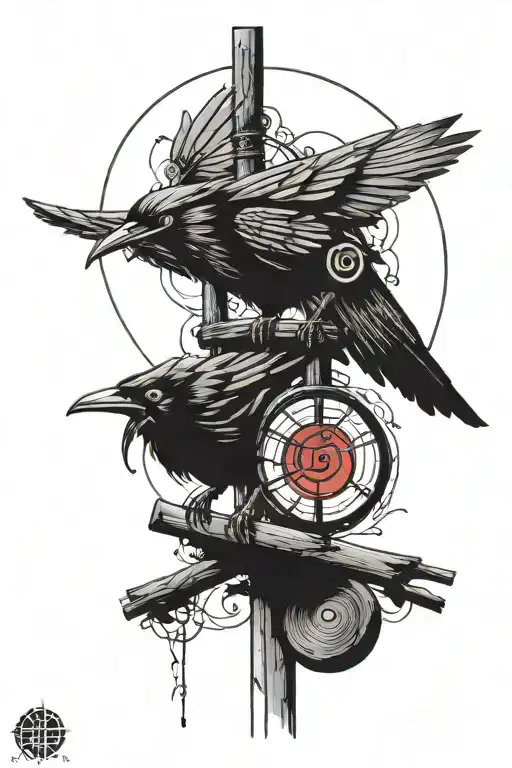 Itachi Crow With Sharingan On A Pole Intertwined