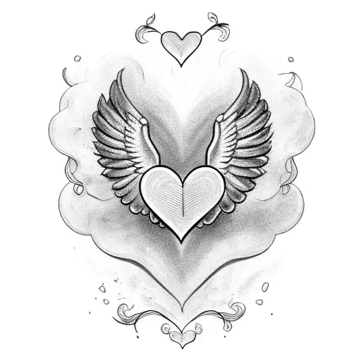 Heart With Wings With Angel Eyes Script In Middle